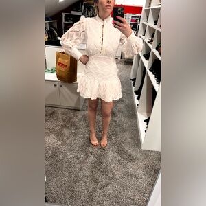 Bardot White Lace Long-Sleeve Peplum Dress